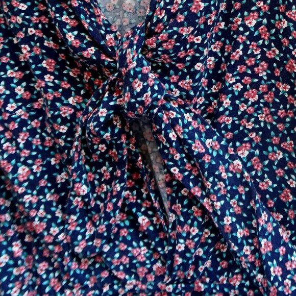 Rails Minka Navy Blue & Pink Short Sleeve V-neck Front Key-hole & Tie Romper M - Picture 14 of 16